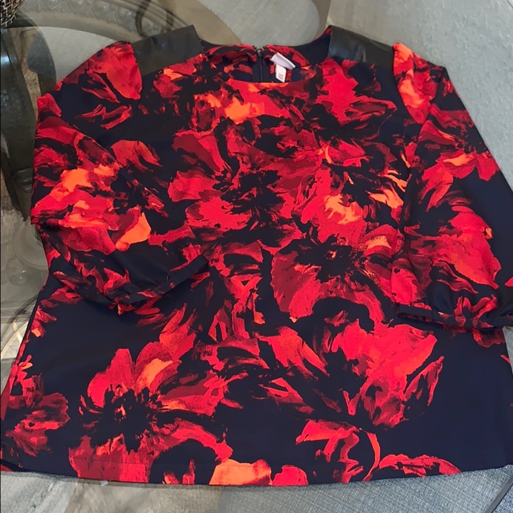 Leather Shoulder Floral Blouse